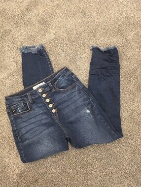 High-Rise Dark Wash Women’s Jeans with Button Fly